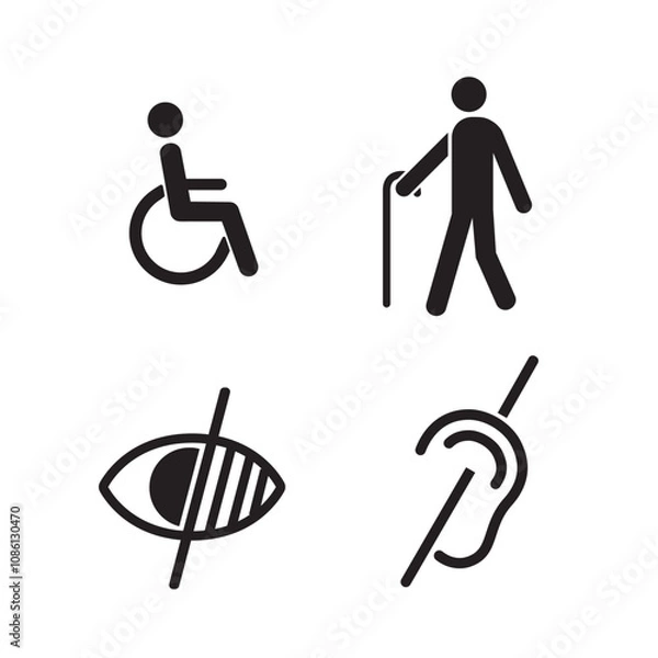 Fototapeta Vector set of disability icons in black and white
