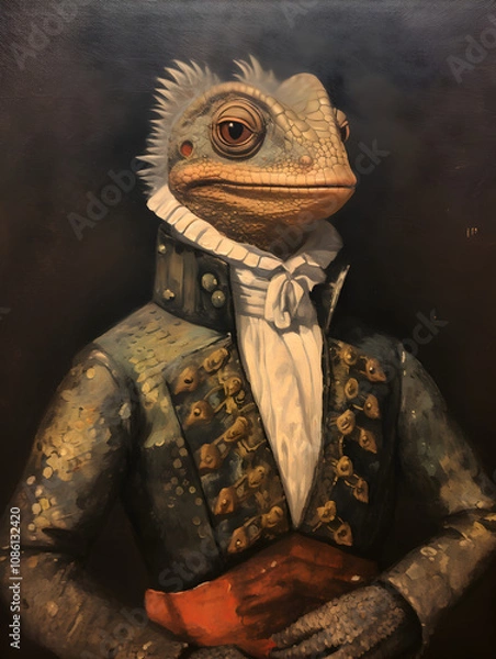 Obraz A whimsical historical portrait of a Lizard wearing human renaissance style clothing