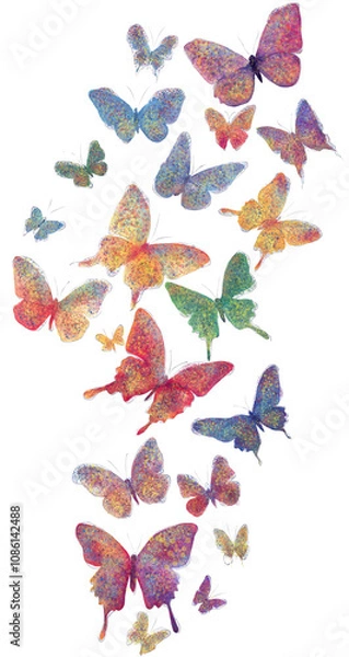 Fototapeta Colorful Watercolor Butterflies isolated on white background