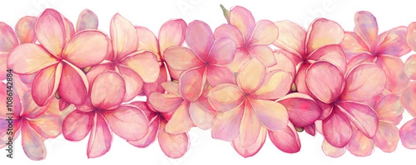 Fototapeta Watercolor  of Plumeria seamless  border  isolated on a white or transparent background