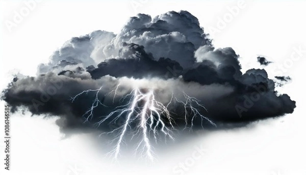 Fototapeta dark storm clouds with lightning isolated on white and white background ominous storm clouds with lightning bolts isolated on white dramatic weather photo