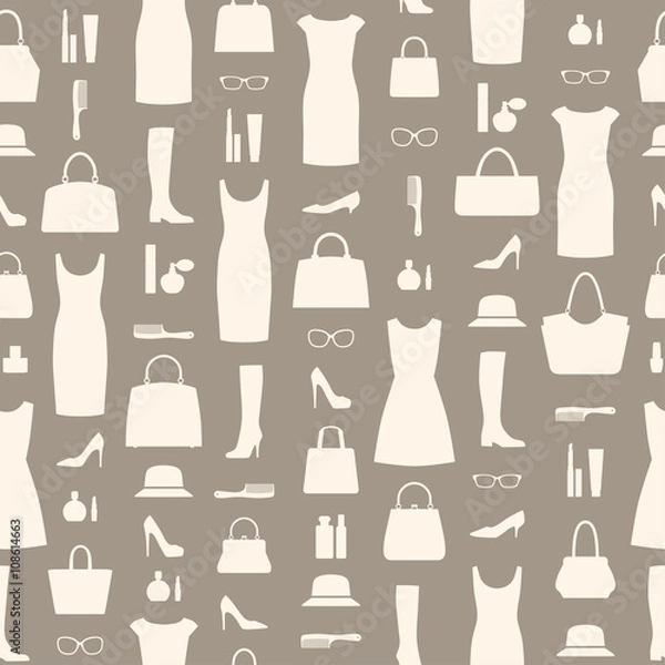 Fototapeta Fashion background. Seamless pattern with women's accessories.Vector design.