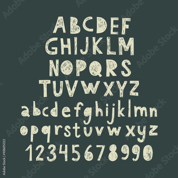 Obraz Hand drawn doodle abc, cut out font. Vector illustration.