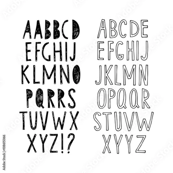 Fototapeta Set of two hand-drawn fonts. Vector.