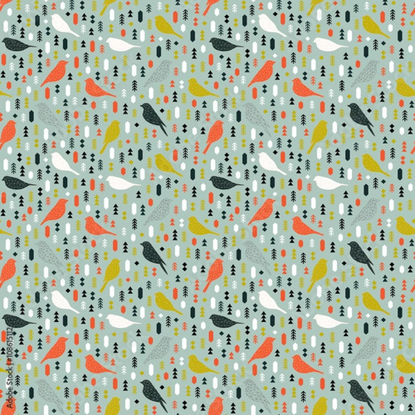 Obraz Seamless pattern with birds. Geometric style. Vector.