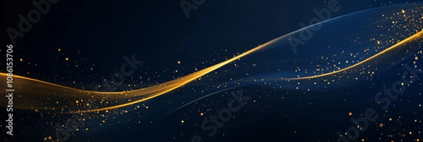 Obraz Abstract background with Dark blue and gold particle. Christmas Golden light shine particles bokeh on navy blue background
