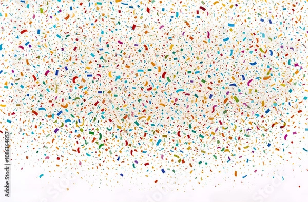Fototapeta A vibrant burst of colorful confetti scattered on a white background, symbolizing celebration and joy. Generative AI