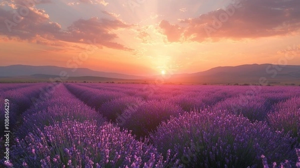 Fototapeta Breathtaking Lavender Fields at Sunset: Nature's Serenity