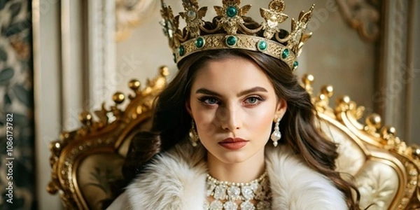 Obraz Beautiful young woman posing with a crown on her head. Creative banner.