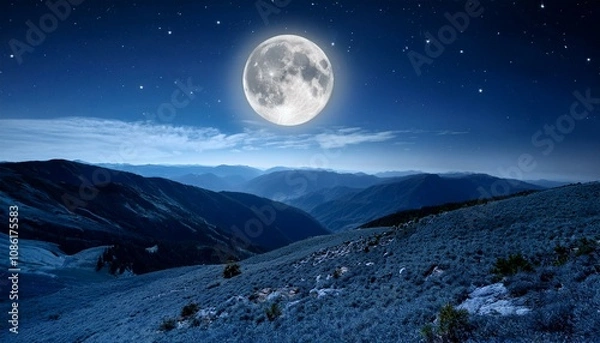 Fototapeta full moon in the night sky over the mountains