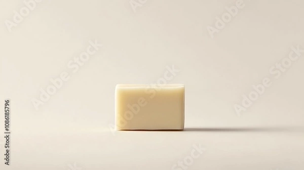 Fototapeta A Single Bar of White Soap on a Beige Background