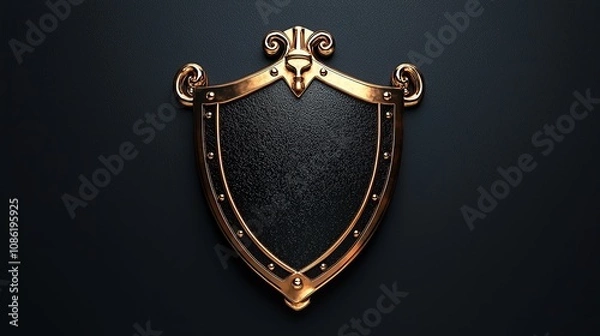 Obraz A decorative bronze shield with intricate designs and a textured surface.