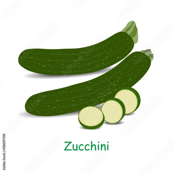 Fototapeta Zucchini vegetable whole and sliced isolated on a white background.
