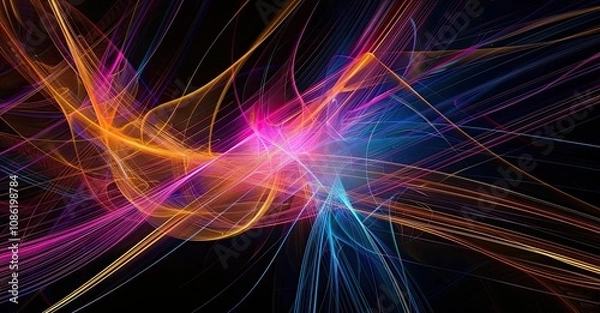 Fototapeta Abstract colorful light streaks on black background.