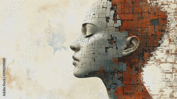 Fototapeta Conceptual Representation of a Human Figure Composed of Pixelated Elements Merging Art and Technology in an Abstract Format for Various Creative Uses