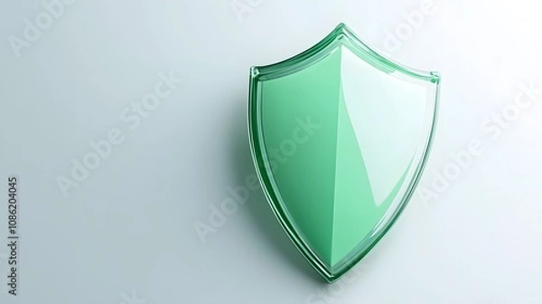 Fototapeta A 3D protection concept with a shield on a white background. Green shield icon