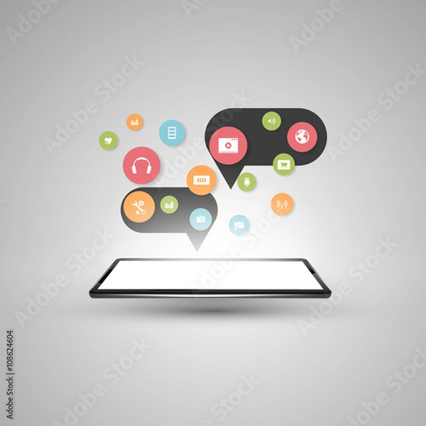 Fototapeta smartphone with cloud of application icons. Vector illustration
