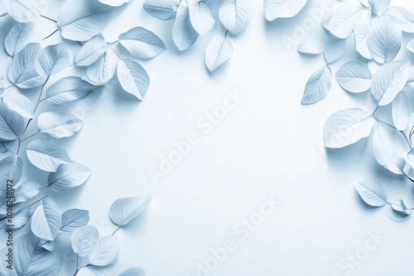 Fototapeta Pale Blue Leaves Frame A Blank Space