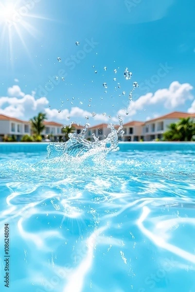 Fototapeta Splashing Water in a Bright Pool Under Blue Sky