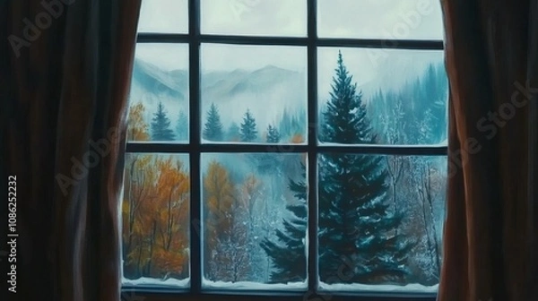 Fototapeta Raindrops on Window with Foggy Background