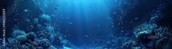 Obraz Illustrate an underwater scene with bioluminescent creatures