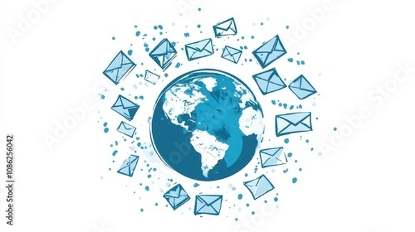 Fototapeta Global Communication Concept with Earth Surrounded by Email Icons Representing Digital Interaction and Connection Across Continents in a Modern World