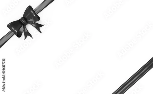 Obraz Black Ribbon Bow Realistic shiny satin with shadow place on corner of paper for decorate your funeral card , awards certificate or gift boxes