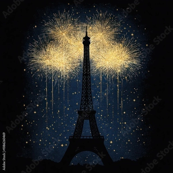 Fototapeta Summer Olympic Games in Paris: Eiffel Tower & Fireworks AI Illustration 