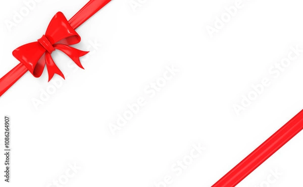 Obraz Red Ribbon Bow Realistic shiny satin with shadow place on corner of paper for decorate your funeral card , awards certificate or gift boxes