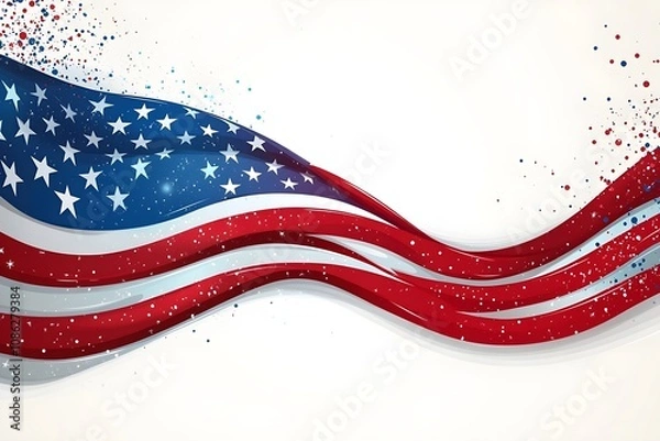 Fototapeta 4th of July, Independence day - greeting design with USA patriotic colors firework burst rays. july, freedom, red, flag, patriotism, illustration, day, blue, design, background, event, poster,