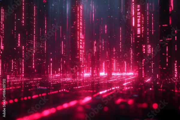 Fototapeta 3D Abstract Background - Neon Cityscape, Data Stream, Cyberpunk