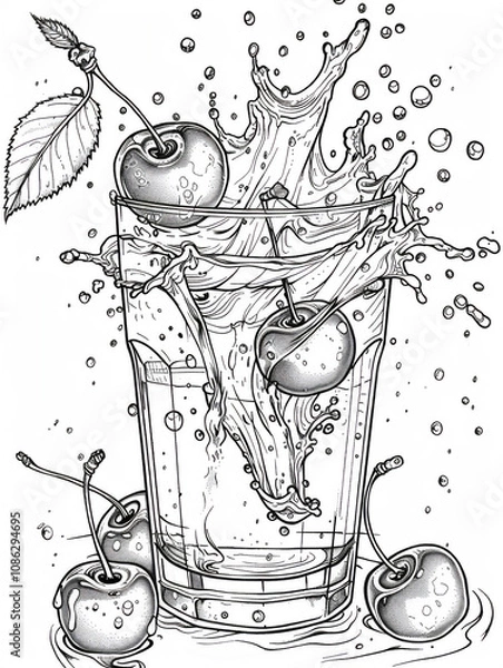 Fototapeta Coloring sketch of juice fruit splash in glass version 15