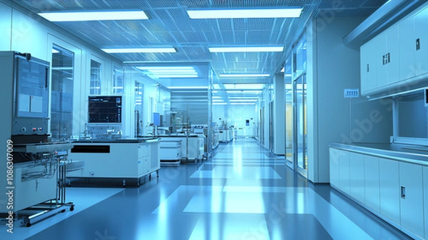 Fototapeta Advanced semiconductor research lab featuring cutting-edge microchip technologies in a high-tech facility