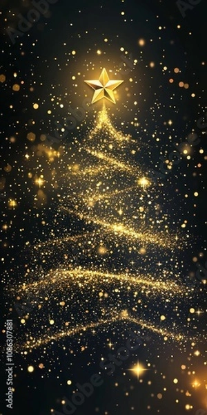 Fototapeta A beautifully adorned Christmas tree glimmers with twinkling lights and colorful ornaments, crowned by a shining star, radiating festive cheer and warmth.