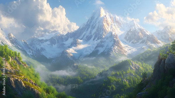 Fototapeta International mountain Day concept. Mountain on natural background. Suitable for marketing or business purposes. Panoramic banner with place for text