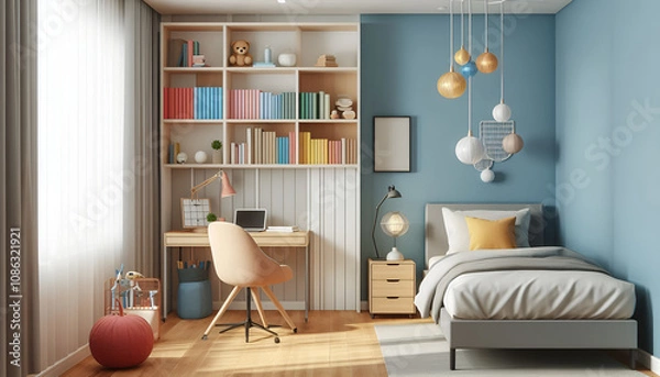 Fototapeta Aesthetic and modern single bedroom 