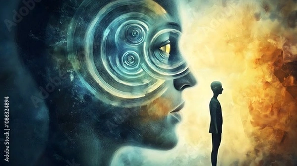 Fototapeta The digital portrayal of the chaotic mind of a Schizophrenic person, illustration of Schizophrenia, mental health concept