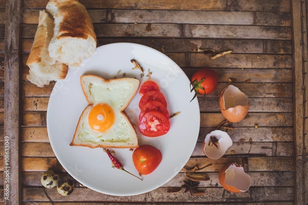 Obraz Breakfast foods toast , egg, tomato , bread