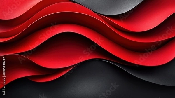 Fototapeta Abstract design featuring flowing red and black waves.