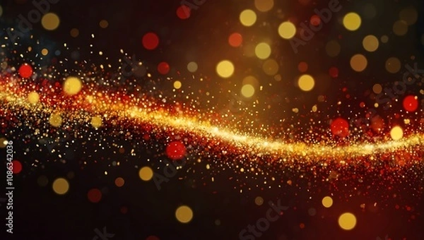 Fototapeta Bright Red and Gold Abstract Celebration with Glittering Lights