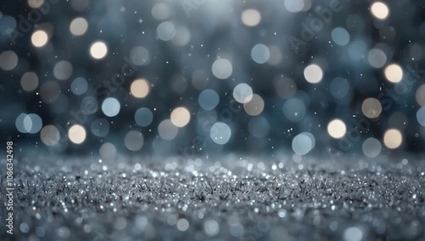 Fototapeta Winter Wonderland with Sparkling Snow and Elegant Frosty Bokeh Lights