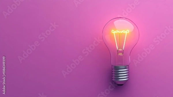 Obraz A glowing light bulb radiates warmth against a soft pink backdrop, creating a whimsical and inviting atmosphere filled with creativity and inspiration.