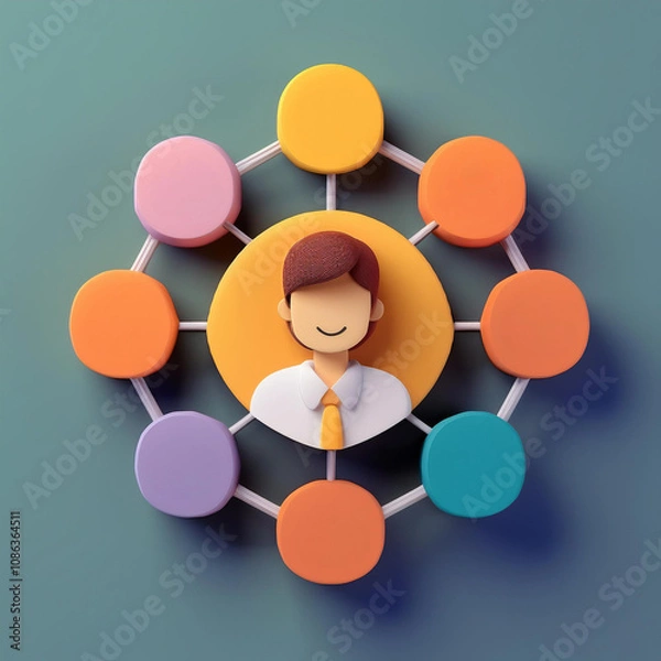 Obraz rank coordinator conceptual. 3D illustration of a person in a network diagram