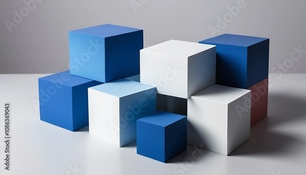 Fototapeta A collection of blue and white cubes arranged in a creative pattern