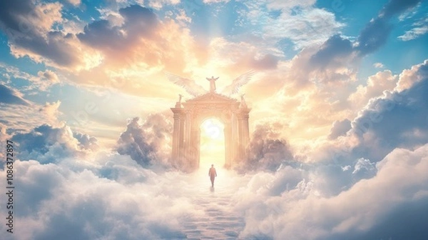 Obraz A Solitary Figure Walks Towards A Heavenly Archway