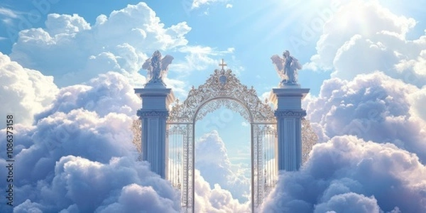 Obraz Angelic Gate Amongst Heavenly Clouds In Bright Sunlight