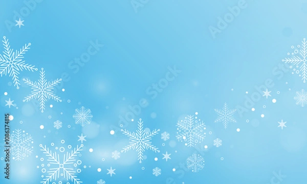 Fototapeta Winter fleck crystallic granules. Snowfall sky white teal blue wallpaper. Swirling snowflakes february texture. Snow hurricane scenery design.
