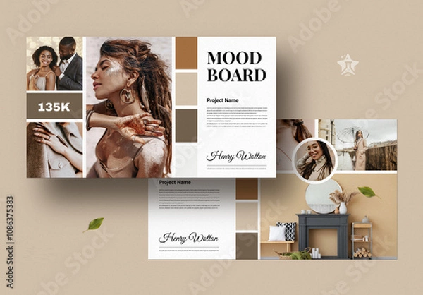 Fototapeta Creative Moodboard Template With Dark & Light Accents