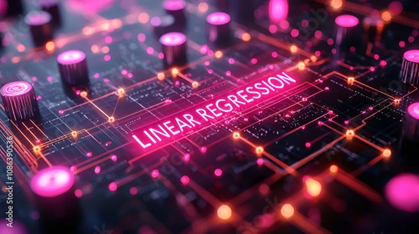 Fototapeta Futuristic Data Visualization in Machine Learning and Linear Regression Analysis with Neon Elements