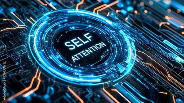 Fototapeta Futuristic Self Attention Mechanism in Machine Learning and Artificial Intelligence Design